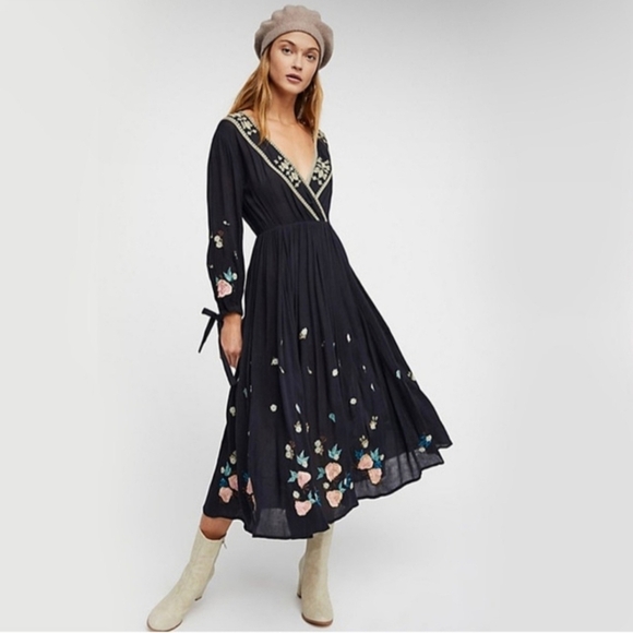 Free People The Enchanted Forest Embroidered Midi Dress New